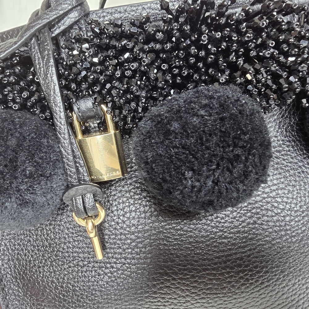 Marc Jacobs 2pcs Mini Grind Bag & Wallet. Black Beaded Pom Pom 3 Way Bag. EUC - Picture 6 of 17